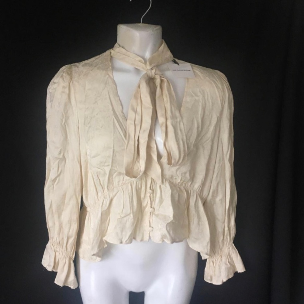 Zara top jacquard satin peplum top
